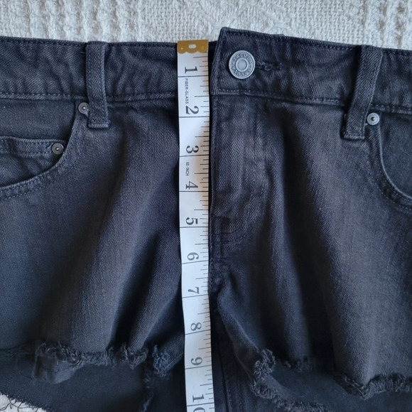 Aritzia/ Talula Black Denim Distressed Cut Off Shorts - Picture 7 of 8